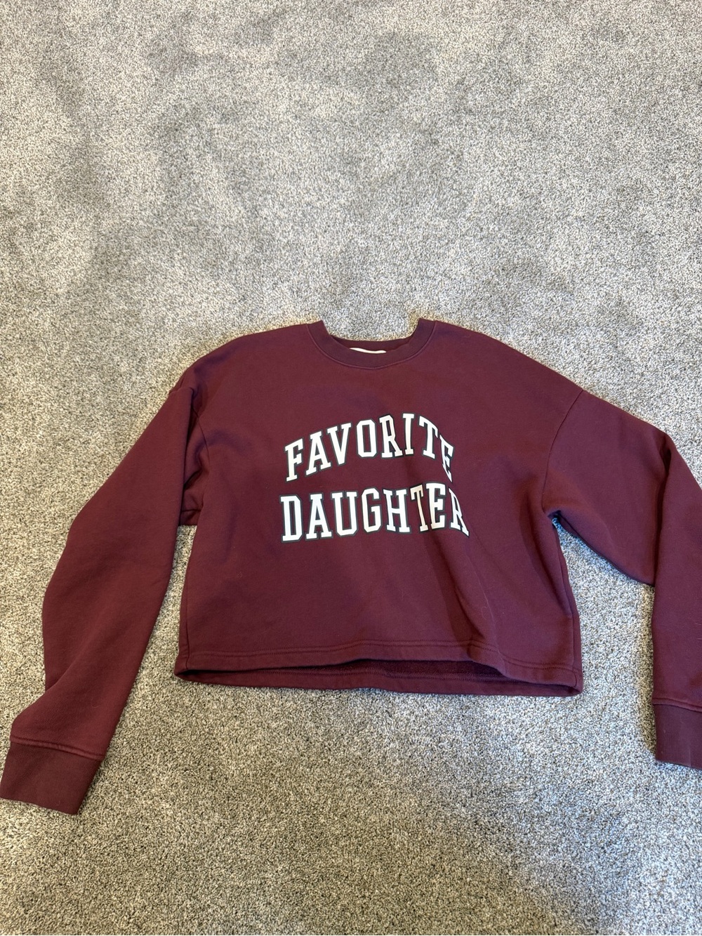 Favorite Daughter Cropped Crewneck Sweatshirt - Maroon with White Lettering